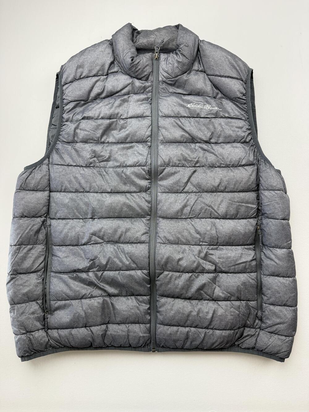 Eddie Bauer Vest Mens 2XL Gray Quilted Puffer Full Zip Insulated Outdoor Casual